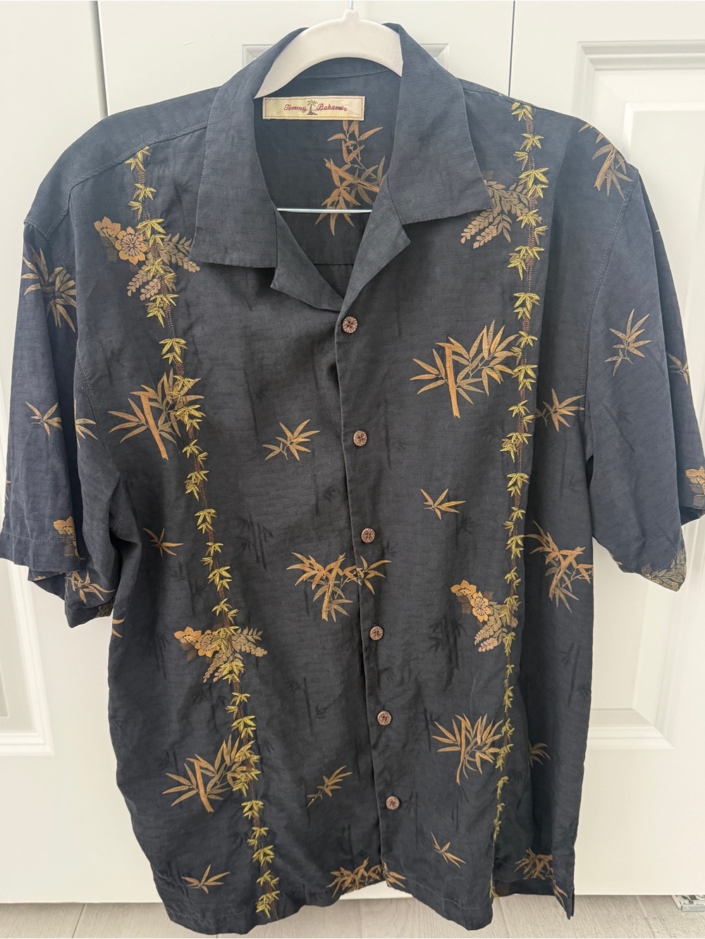Tommy Bahama Black Short-Sleeve Bamboo Print Camp Shirt